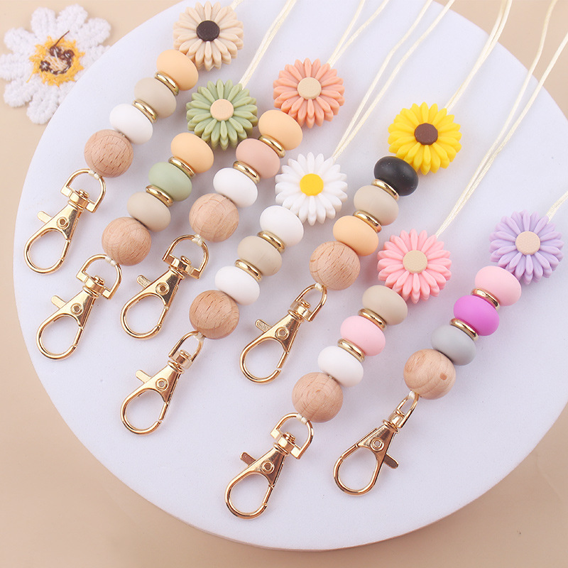 Custom Handmade Asymmetric Colorful Soft Silicone Bead Key Lanyards Support Custom Carved Wood Tag Pendant Adjustable Lanyard Image 2