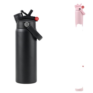 Bouteille d'eau isotherme sous vide à double paroi de 24 oz avec logo personnalisé, anti-fuite, pour le sport et les voyages, avec couvercle 2-en-1 à bec verseur et paille - Product Image 2