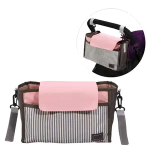 Karierter Stoff Kinderwagen Organizer mit isolierten Getränke haltern Baby Kinderwagen Organizer Aufbewahrung tasche