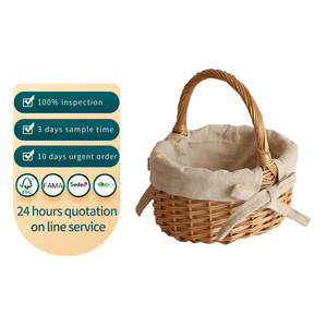Cesti in <span class=keywords><strong>vimini</strong></span> personalizzati con manici, ideali per picnic e feste, cesti ovali in rattan con rivestimento in tessuto - Product Image 1