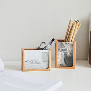 Solid Wood Pen Holder Square Beech Desktop Storage Box With Lamination <b>Printing</b> <b>Office</b> Stationery Organizer - Product Image 4