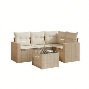Conjunto de Sofá de Jardín Beige con Ratán PE Resistente a los Rayos UV, Cojines de Espuma de Alta Densidad, Muebles de Exterior Impermeables, Diseño Contemporáneo - Product Image 1