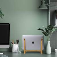 Verticale Verstelbare Houten Bamboe Desktop Laptop Stand Bamboe Hout Computer Monitor Stand Met Organizer Voor Smartphone Tablet