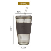 Gobelets à café glacé de 15 oz en gros, gobelets à eau, verres à café, verres à boire, gobelets à café en verre, gobelets à café avec paille et couvercle
