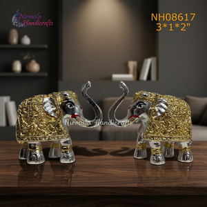 Paire d'éléphants décoratifs en métal argenté et doré, style Art Déco, faits à la main |   Ensemble de figurines décoratives pour la décoration de la maison - Product Image 3