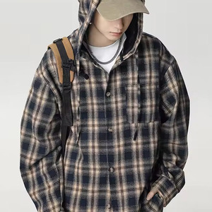 Hoodie Américain Rétro <span class=keywords><strong>en</strong></span> Flanelle à Carreaux Teint <span class=keywords><strong>en</strong></span> Fil, Coupe Ample, Oversize, Unisexe, Personnalisé, Effet Délavé, Grammage Lourd - Product Image 3