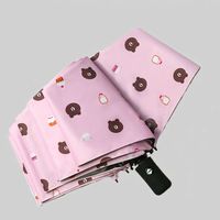 Parapluie pliant automatique en pongé, motif ours mignon, protection UV classique, format compact, idéal pour cadeaux d'affaires, vente en gros à prix abordable