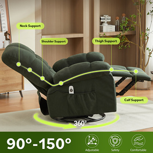 Fauteuil inclinable pivotant moderne en tissu avec pieds en bois et métal, massage, vibration, chauffage lombaire, pour adultes, capacité 350 LBS, canapé simple surdimensionné - Product Image 3