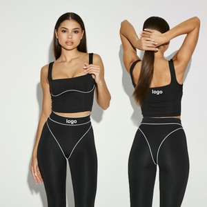 Custom Reversible Eco-Friendly Fitness Yoga <b>Leggings</b> with High for Contrasting Lines Gym Bra Breathable Quick Dry 2-Piece Set - Product Image 1