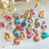 Aksesoris Liontin Perhiasan YML & Langka nan Elegan, Aksesoris DIY, Liontin Berlapis Enamel, Bunga, Ceri, Amplop, Hati, Buah Jeruk