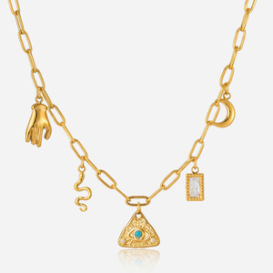 สร้อยคอจี้รูปทรงพีระมิดสีทองพร้อมจี้รูปงูพระจันทร์ ดีไซน์เรขาคณิต เครื่องประดับแฟชั่นสำหรับสวมใส่ทุกวัน - Product Image 1