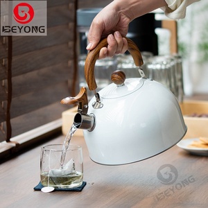 European American Light Luxury 3L Whistle Pot Wood Grain Folding Handle Cross-Border Stainless Steel Whistle <strong>Kettle</strong> <strong>White</strong> Color - Product Image 4