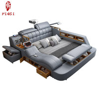 Trendiges Modernes Wohnzimmermöbel Intelligentes Multifunktionales Lederbett-Kombination 1,8M Massage-Tatami-Bett Schlafzimmer-Set