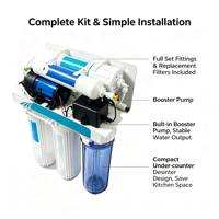 Système de filtration d'eau RO sous évier, purificateur à osmose inverse 5 étapes avec pompe et réservoir, garantie 1 an, usage domestique et cuisine