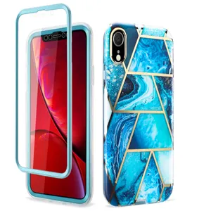 2 in 1 Built-in Screen Protector Smartphone Cell Phone Covers For LG stylo 6 Cases - Electroplate Blue Marble
