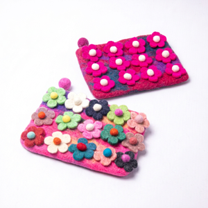 Handmade Wool Felt Flower Coin <b>Purse</b> Beautiful Floral Design Zipper Closure Customized Colors Christmas Gifts Decoration - Product Image 1