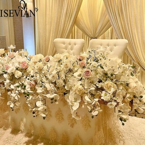 Decorazione di centrotavola per matrimoni runner da tavola con fiori di rosa e orchidea artificiali bianchi e <span class=keywords><strong>crema</strong></span> - Product Image 4