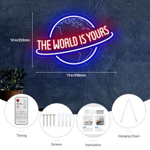 Enseigne néon « Le <span class=keywords><strong>Monde</strong></span> est à toi », Lampe néon LED Planète avec variateur de luminosité à distance pour décoration <span class=keywords><strong>murale</strong></span>, Alimentation USB pour Man Cave, Bar à domicile, Bistro - Product Image 4