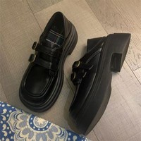 Mocassins décontractés pour femmes à double boucle, bout carré, semelle épaisse et plateforme