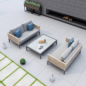 Canapé modulaire d'extérieur en rotin de luxe, ensemble de canapés en métal pour cour et jardin - Product Image 3