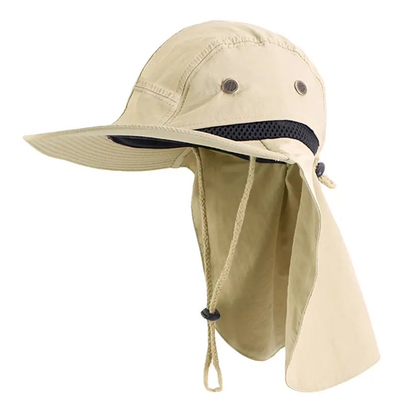 Toptan özel Logo açık tırmanma yürüyüş Boys güneş şapkası boyun Flap Mesh ile yaz plaj şapkası çocuk Safari kova şapka çocuk için
