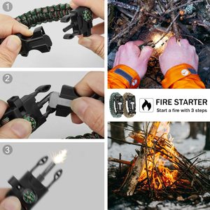 Nhà Máy Bán Buôn Multitool OEM Rope Survival Vòng Đeo Tay Với Đá Lửa Khởi Động Còi La Bàn Khóa Kit Cho Đi Bộ Đường Dài Cắm Trại - Product Image 6