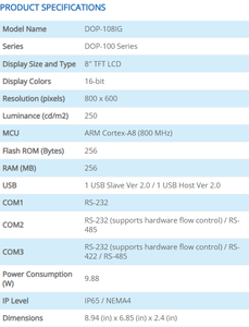 Panneau d'opérateur HMI DOP‑100 haute performance de 8 pouces, compatible USB, Ethernet et carte SD, pour équipement de fabrication - Product Image 3