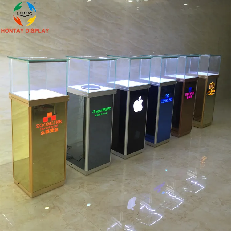 Customized Fancy Retail Store Exhibition Furniture Portable Rotating Watch Jewelry Display Showcase With LED Lighting