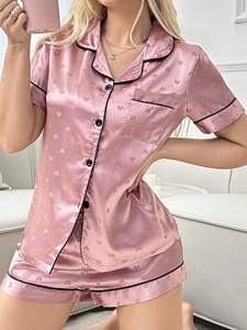 <span class=keywords><strong>Pijamas</strong></span> de Satén de Lujo para Mujer, Estampado de Corazones, Ropa de Dormir Similar a la Seda, Manga Corta, Botones, Conjunto de Ropa para Estar en Casa - Product Image 6