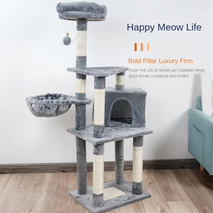 Uzun Kedi Ağacı Aktivite Merkezi Sağlam Rahat Tırnaklama Direkleri Çoklu Yuva İç Mekan Kedi Ağacı - Product Image 5