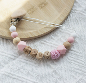 Clip para Chupón de Madera de Haya con Cuentas de Moda, Bola de Ganchillo de Silicona, Soporte para Chupón, Clips para Chupón Personalizados para Bebé, Regalo para Bebé - Product Image 3