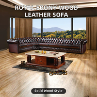 Antikes Luxus-Sofa aus Echtem Leder mit Knopfheftung und Nagelkopf-Verzierung, Massivholzrahmen, Modernes Ecksofa für Wohnzimmermöbel
