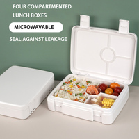 Boîte à lunch bento réutilisable pour enfants, étanche, grande capacité, style bento avec 4 compartiments, boîte à lunch scolaire, compatible micro-ondes