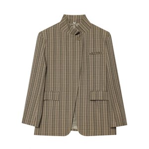 PB&ZA Nouvelle Collection <span class=keywords><strong>Été</strong></span> – <span class=keywords><strong>Veste</strong></span> de Costume <span class=keywords><strong>Femme</strong></span> Style Commuter Français à Col Montant, Manches Longues, Poches à Rabat et Bouton Unique, Motif Carreaux - Product Image 2