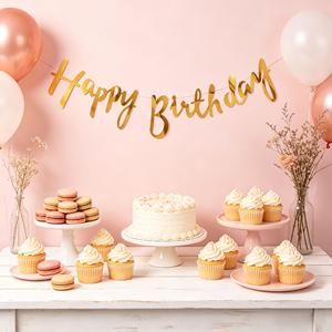 Striscione ad Arco in Lamina d'Oro 'Buon Compleanno' 4M, Decorazione per Feste, 6 Pezzi Eleganti Usa e Getta con Stampa Fustellata 'Party Love China' - Product Image 6