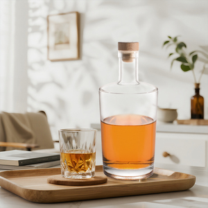 Nouveau design de <span class=keywords><strong>bouteille</strong></span> de distributeur d'alcool en verre transparent avec logo personnalisé <span class=keywords><strong>bouteille</strong></span> ronde de 750ml en verre avec bouchon en liège - Product Image 2
