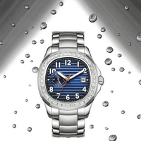 Montre mécanique automatique pour homme, coquille de cauris, luminescente, affichage 24 heures, lunette sertie de diamants, acier inoxydable, verre résistant à l'eau 5 BAR