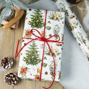 MAYPLUSS Christmas Wrapping Paper 17 In X 33 Ft Watercolor Tree Candle Pinecone Goblet Gift Wrap Recyclable Single Side - Product Image 2