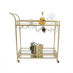 Carrito de Bar Moderno Plegable con Ruedas Doradas de Hierro, Carrito de Bebidas para Hotel con 4 Ruedas - Mueble Comercial Móvil de Lujo - Product Image 4