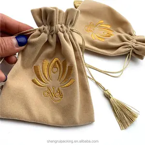 Recyclable Velvet Bags for Jewellery With Embroidery LOGO Christmas Gift Packaging Custom Velvet Bag