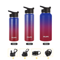 Botol air termos stainless steel, botol air termos stainless steel, cangkir mulut lebar, olahraga, terisolasi, besi, tutup sedotan