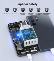 Chargeur USB HNT GaN 40W 4 ports 2A+2C, chargeur mural, prise EU, charge rapide PD+QC, adaptateur d'alimentation multiport 4 en 1, chargeur portable