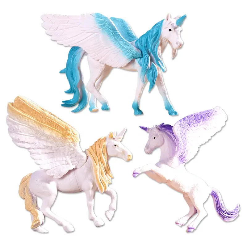 4 PCS Figuras de animales Pegaso juguetes unicornio Potro con alas brillantes