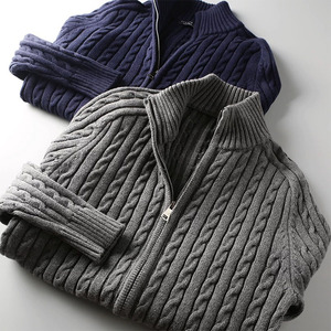 Cardigan da Uomo Invernale/Autunnale in Maglia a Treccia Pesante con Collo Alto, Tinta Unita, Chiusura a Zip, Caldo e Casual Elegante - Product Image 1