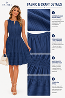 Robe mi-longue décontractée d'été pour femme, en coton, col en V, taille haute, coupe trapèze, sans manches, doublée, avec poches et taille élastique, OEM/ODM