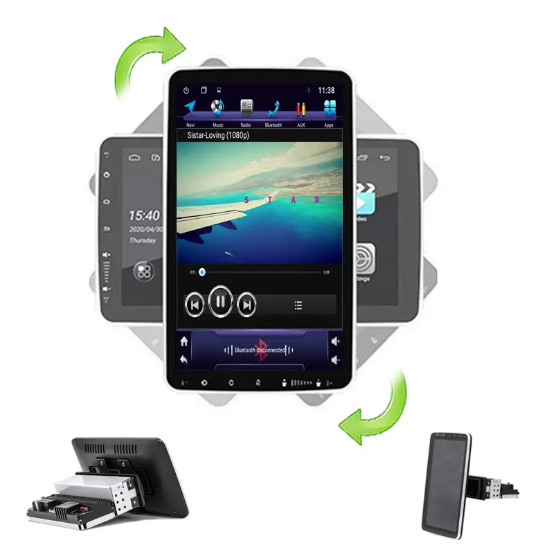 Universele 1 Din 10.1 Inch Android Multimedia Speler Auto Dvd-speler Draaibaar 360 Graden Auto Draaiende Auto Radio