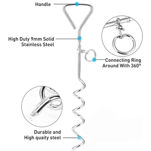 30ft 16ft 10ft Mascotas Perros Atar Cable de acero inoxidable Correa resistente con estaca en espiral antioxidante - Product Image 3