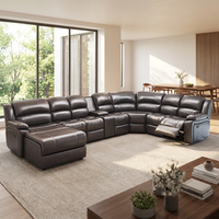 Canapé d'angle électrique inclinable en U haut de gamme moderne, en tissu microfibre, avec pieds en bois et rangement, grand canapé modulable pour salon