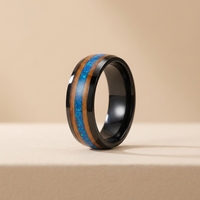 Bagues en zirconium noir Tizti pour hommes, opales concassées, bois de fût de whisky naturel, ajustement confortable, alliance de mariage, vente en gros