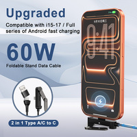 Cable de Juego Privado 2 en 1, Doble Puerto Tipo A+C a Tipo C, 60W, 1m (3.3 pies), Cable Tipo C Trenzado de Nailon con Soporte para Teléfono con Rotación de 360°